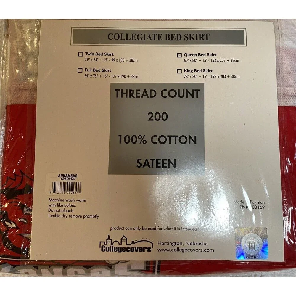 New In Package Arkansas Razorbacks Dust Ruffle Bed Skirt Size Queen Red White